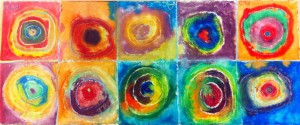 The final piece, inspired by Wassily Kandinsky's Color Study: Squares With Concentric Circles, will be hung in the classroom to brighten the lives of the students and staff. This 